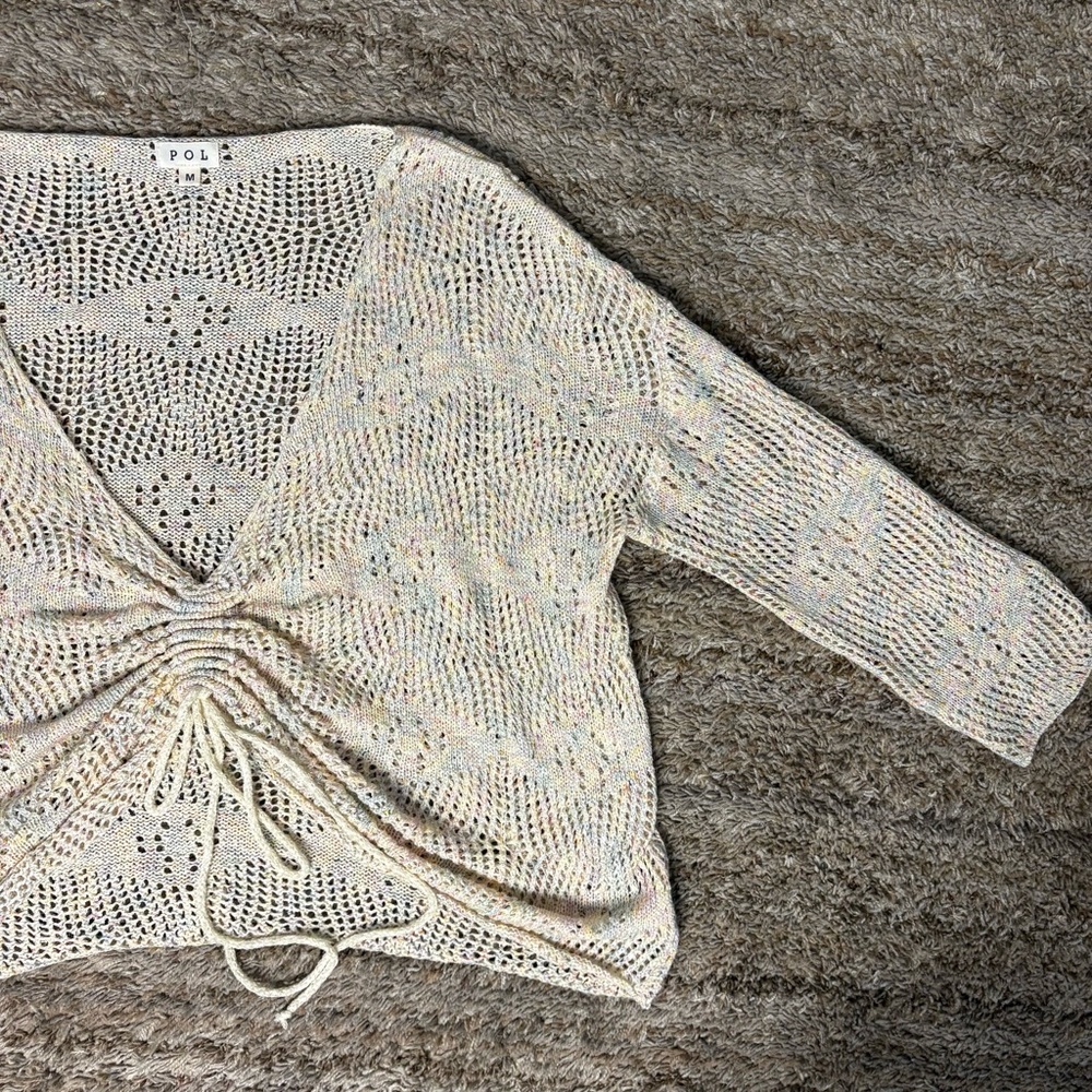 POL Cream Knit Sweater with Drawstring